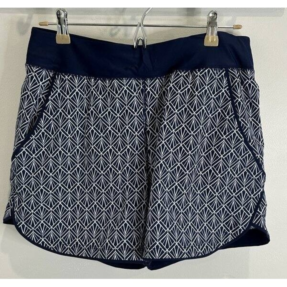 Lands End Navy Geo Print Swim Board Shorts Bottoms‎ Liner 5" Inseam New 8